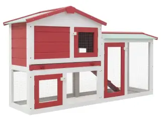 Stort udendørsbur til kæledyr 145x45x84 cm træ rød hvid