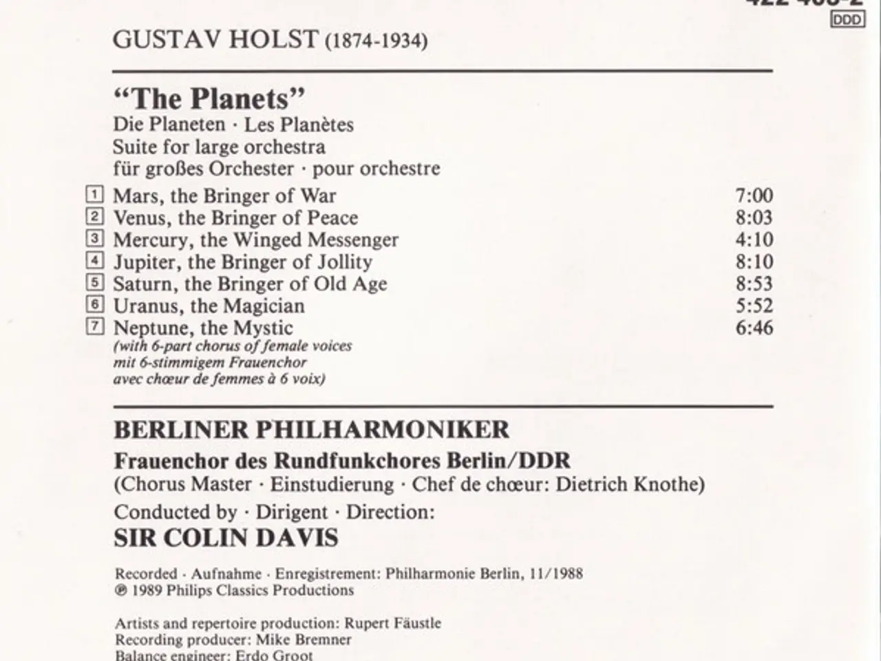 Billede 8 - Holst*, Berliner Philharmoniker, Sir Colin Davis –