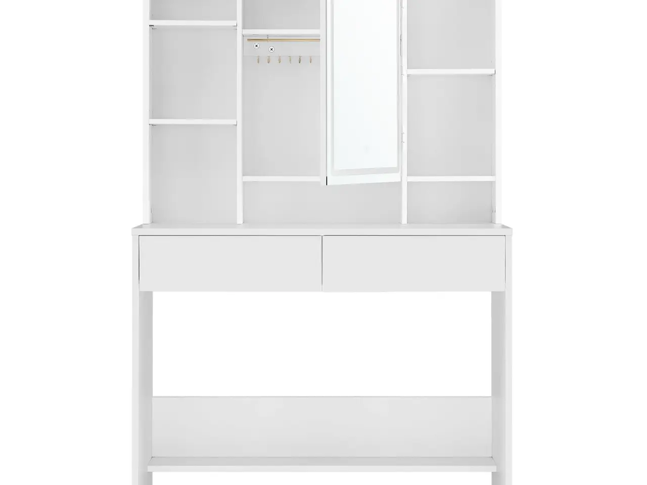 Billede 3 - Toiletbord med LED spejl hvid, 2 skuffer, justerbare hylder