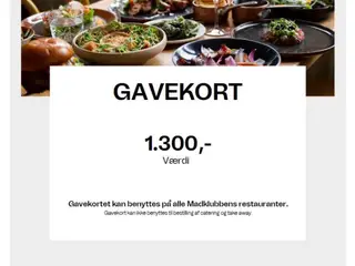 1300 kr. gavekort til Madklubben