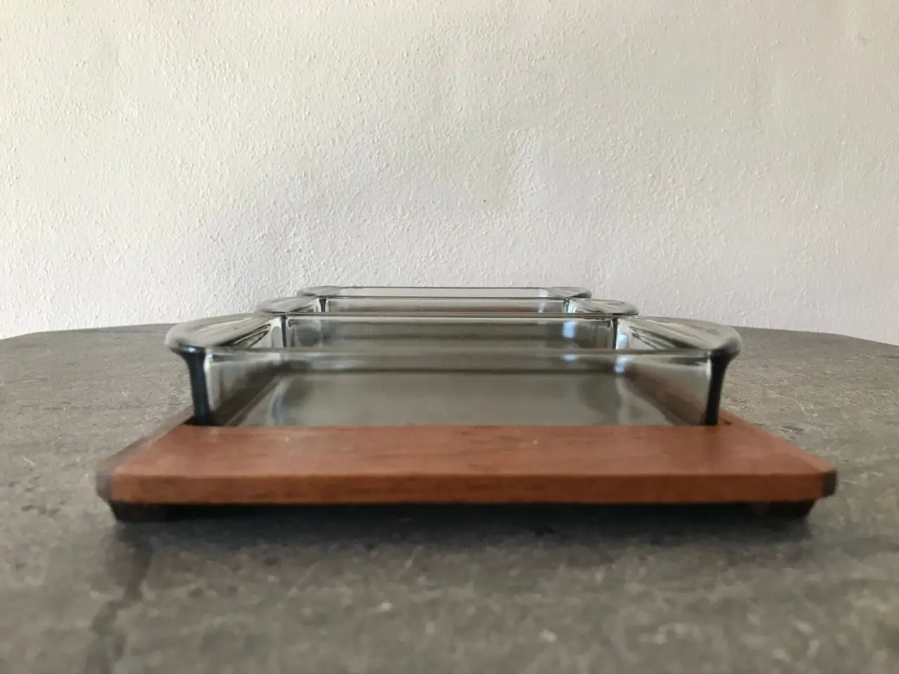 Billede 5 - Teak fad / cabaretfad med glasindsatser (retro)