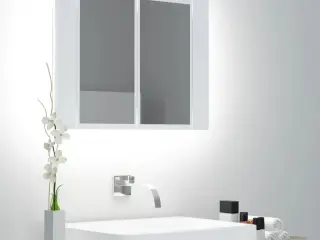 Badeværelsesskab m. spejl og LED-lys 60x12x45 cm akryl hvid