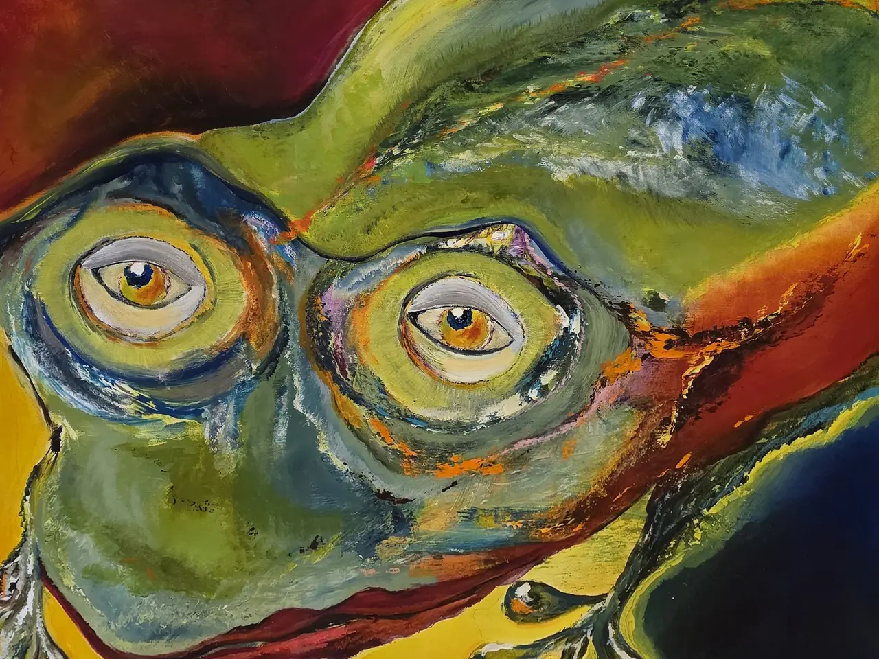 Billede 2 - Originalt oliemaleri – frø, 100 × 90 cm, signeret