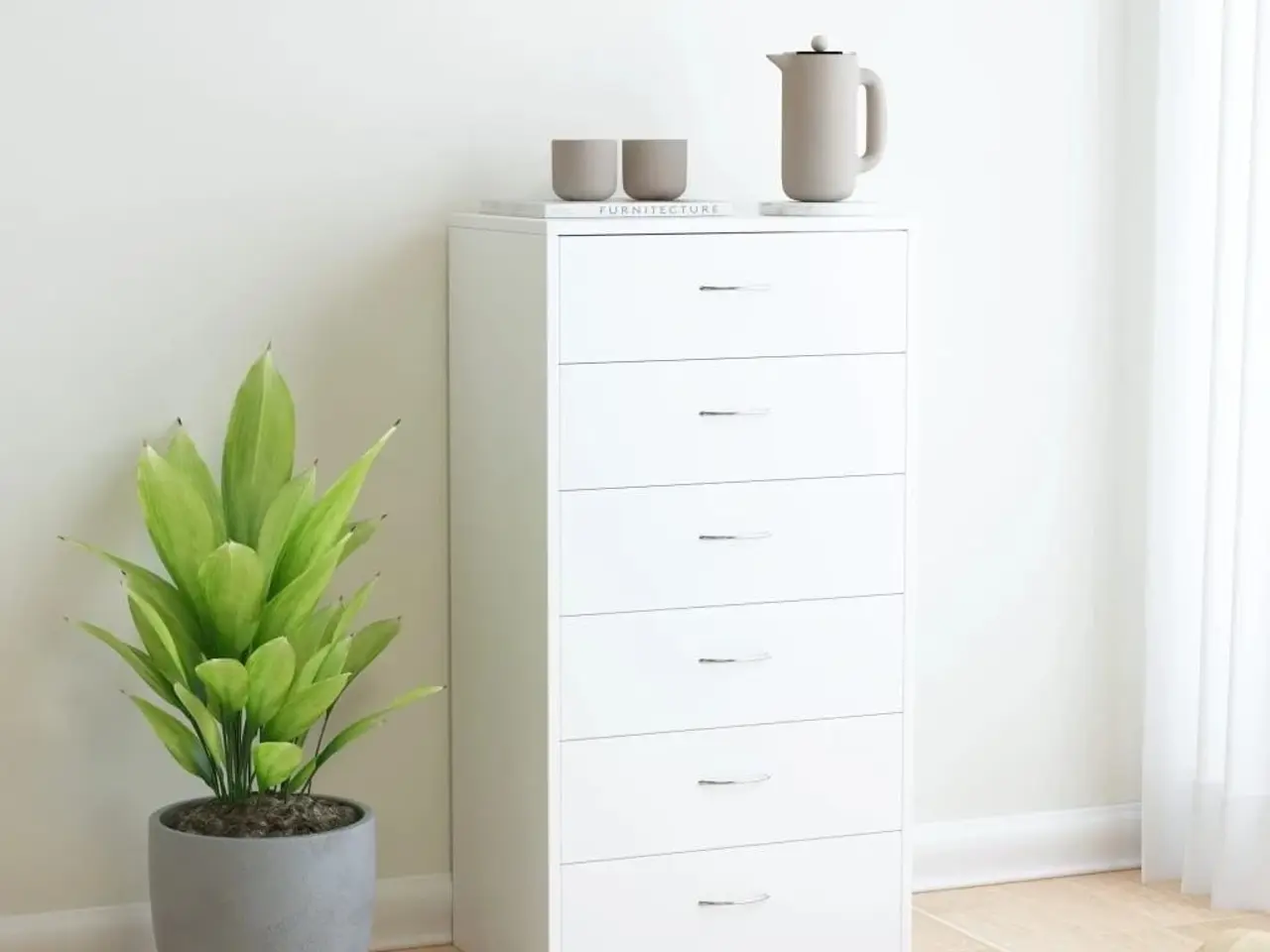 Billede 1 - Kommode med 6 skuffer - 50×34×96 cm, hvid konstrueret træ