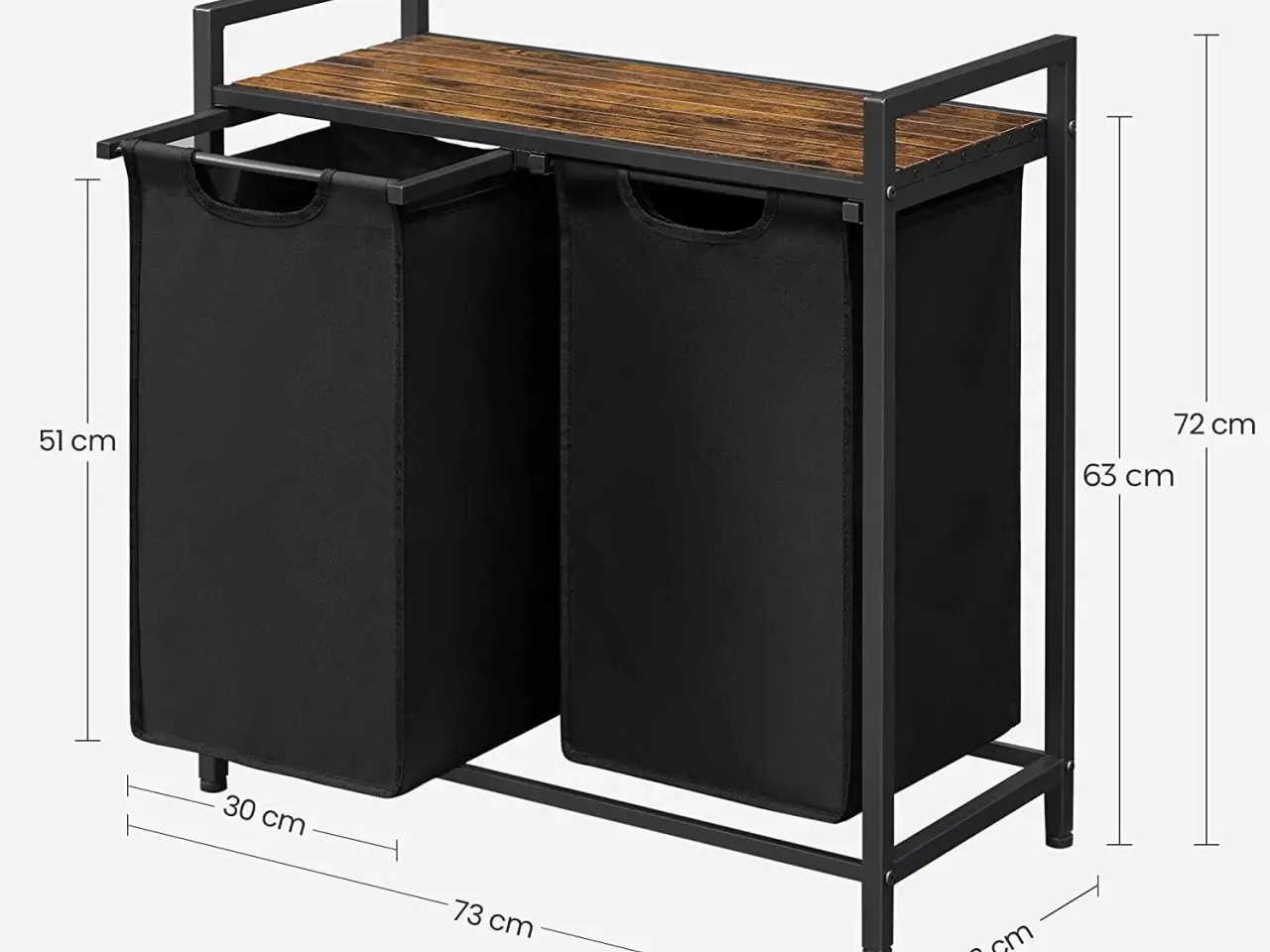 Billede 4 - Vasketøjskurv med 2 rum 2 x 46 l, 73 × 33 × 72 cm, rustik brun/sort