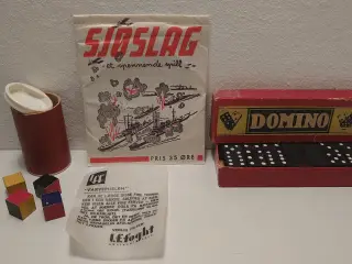 3 stk gamle spil: Farvepuslen, Domino, Søslag.