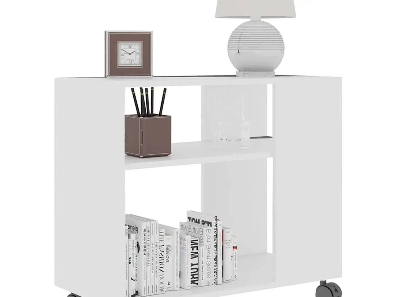 Billede 3 - Sidebord på hjul - konstrueret træ, hvid, 70×35×55 cm