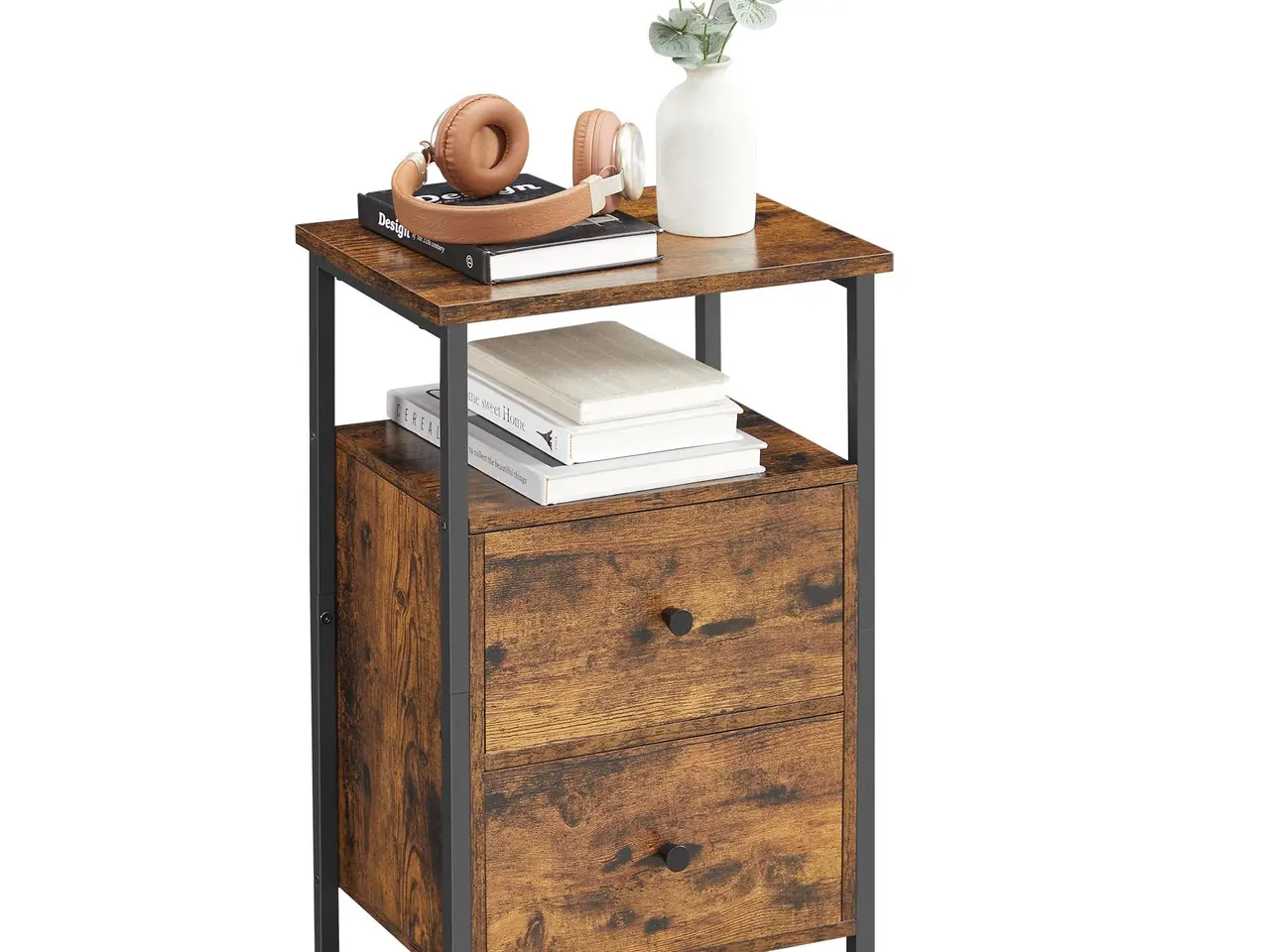 Billede 2 - Natbord med skuffer 38 × 28 × 60 cm, rustik brun/sort (LET521B01)