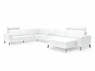 Hjort Knudsen Esbjerg Hvid læderhjørnesofa med XL Chaiselong - Højrevendt