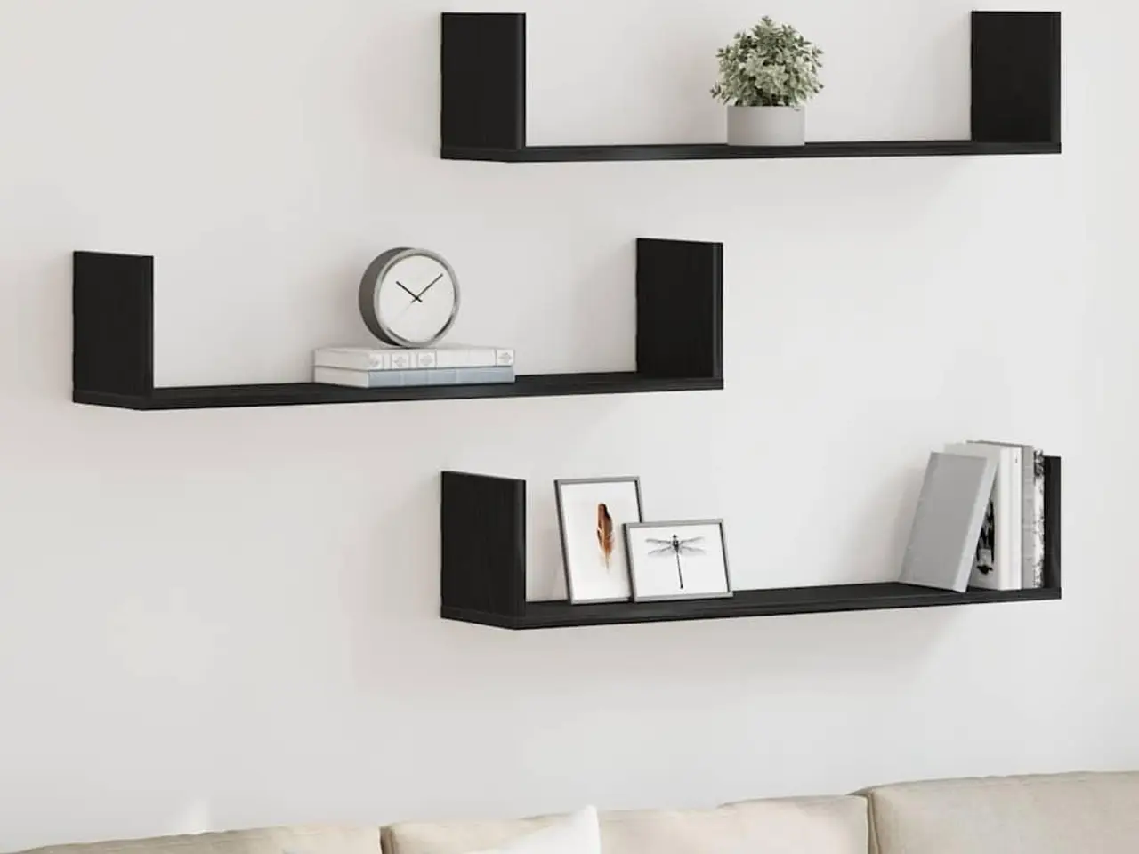 Billede 1 - Væghylder 3 stk. - 80×18×18 cm i konstrueret træ, sort eg