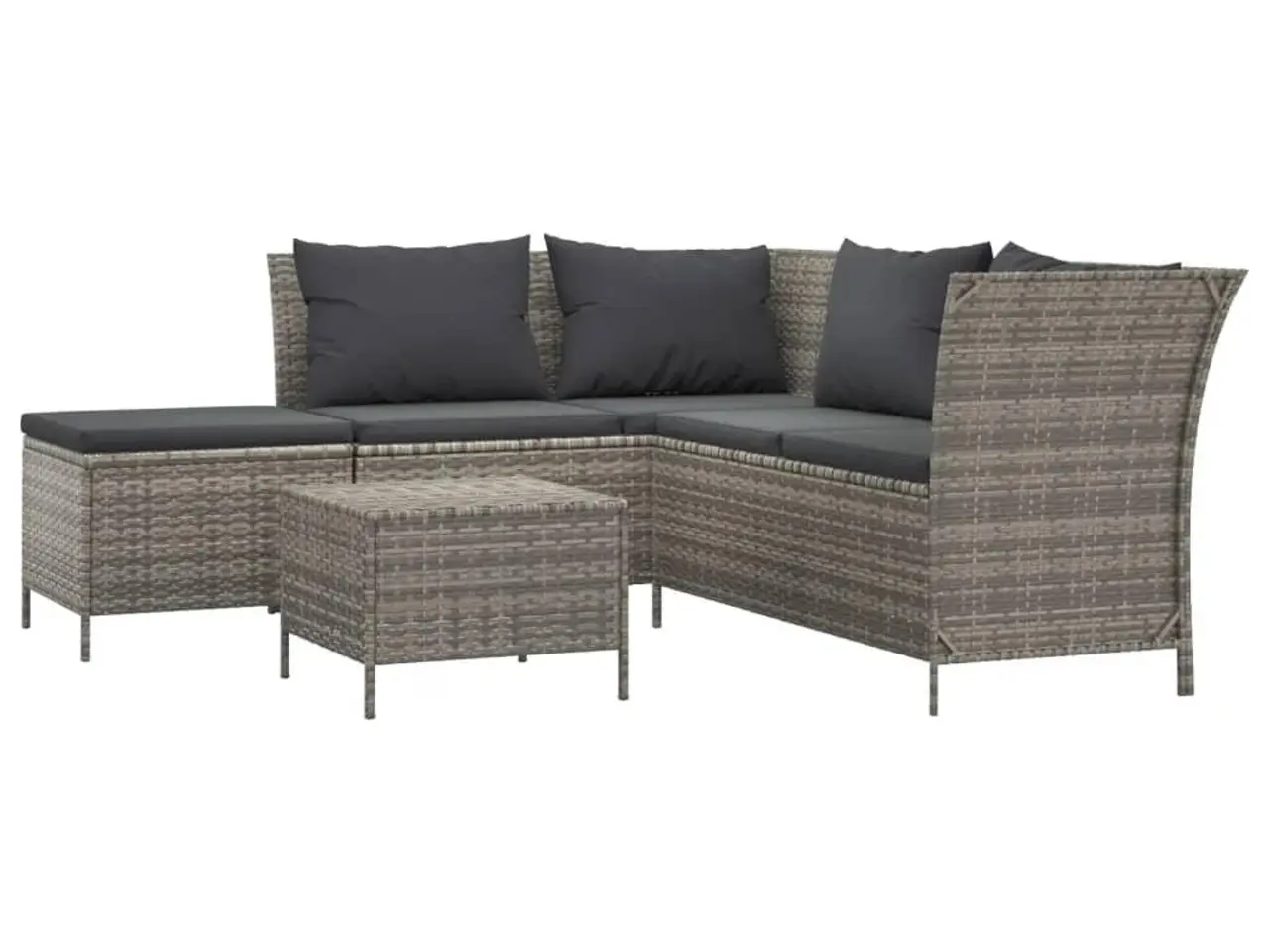 Billede 2 - Loungesæt til haven 4 dele med hynder polyrattan grå