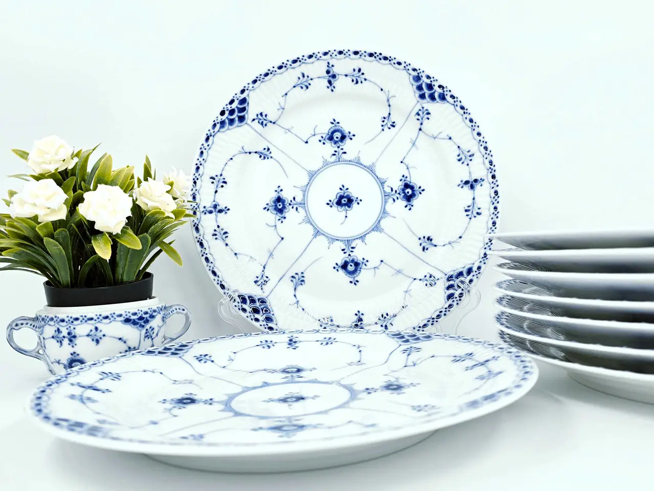 Billede 6 - Musselmalet Halvblonde Middagstallerken Porcelæn 