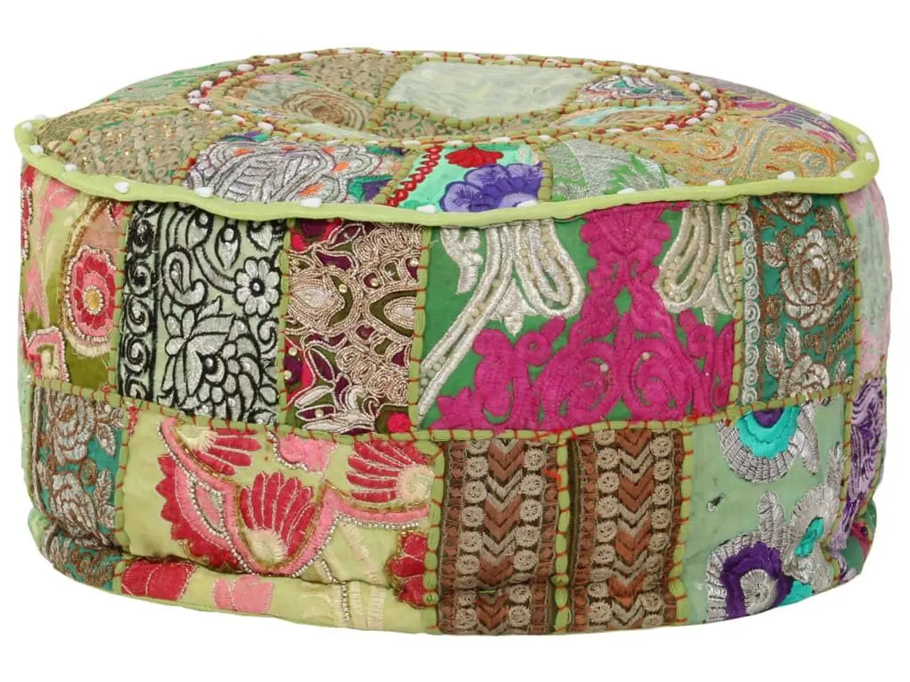 Billede 5 - Rund puffe i patchwork bomuld 40 x 20 cm - grøn