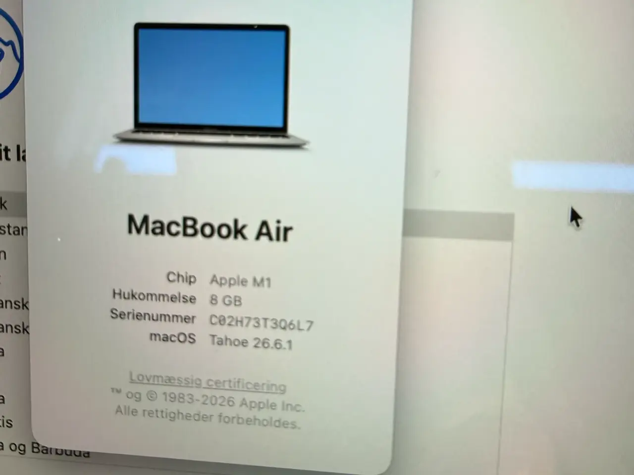 Billede 2 - MacBook Air 2020, m1, 8 gb, 256 GB SSD