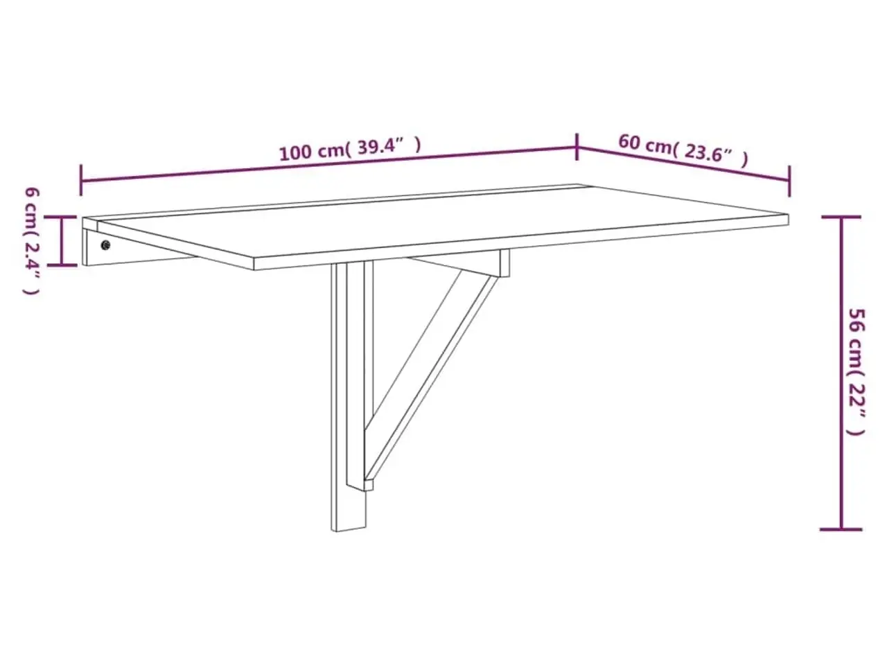Billede 7 - Væghængt klapbord 100×60×56 cm - konstrueret træ, hvid højglans