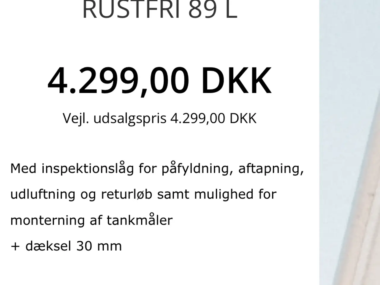 Billede 2 - Rustfri indbygningstank 89 L