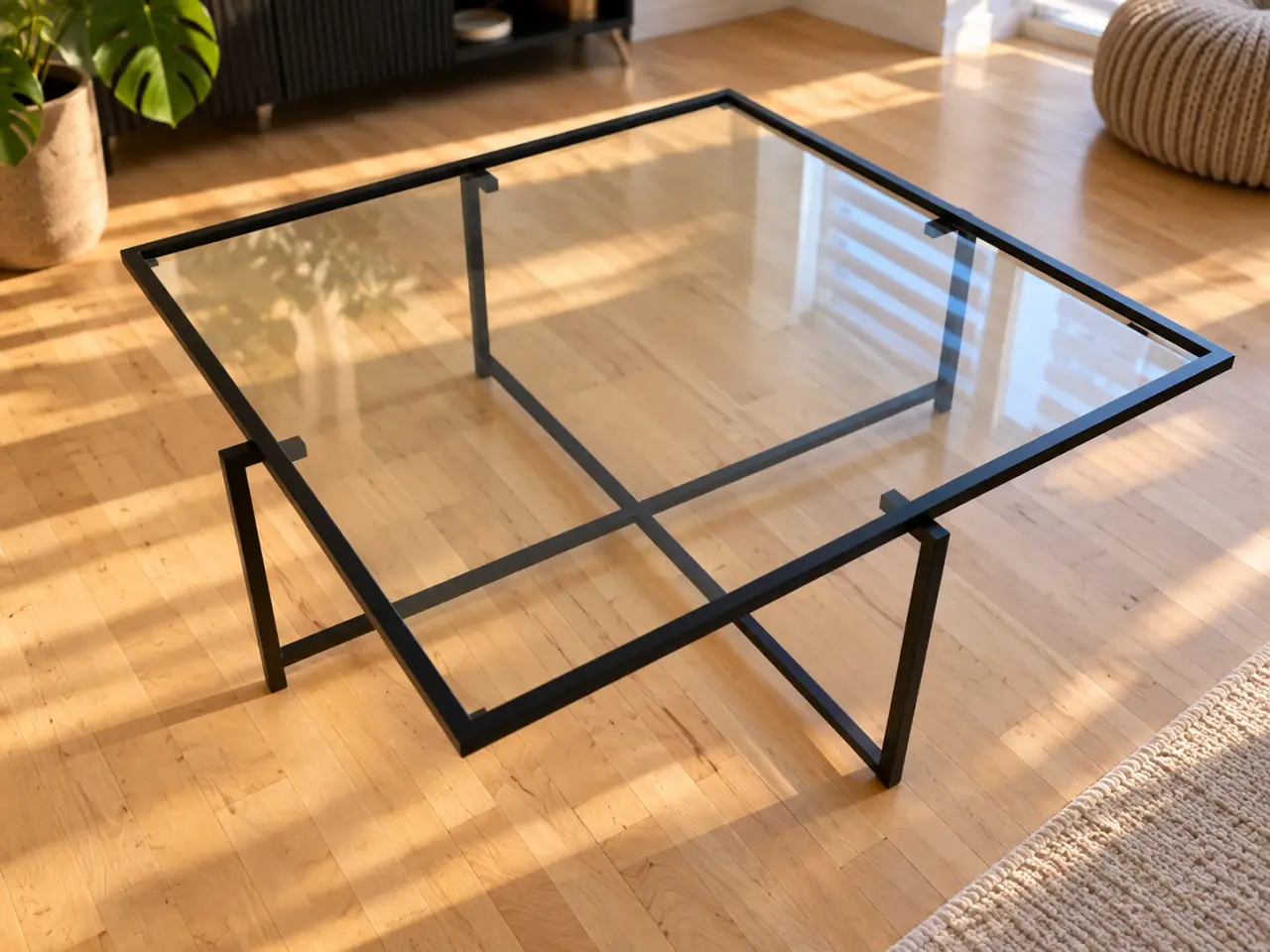 Billede 1 - Moderne glasbord med sort metalstel
