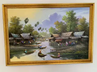 Thailand - typisk stemningsbillede med flod, både