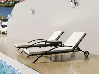 Liggestole med bord polyrattan sort