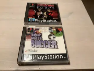 Ps1 spil Fighting Force og Super Match Soccer.