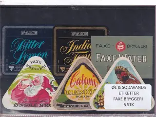 Øl og Sodavands Etiketter - Faxe Bryggeri - 6 Stk.