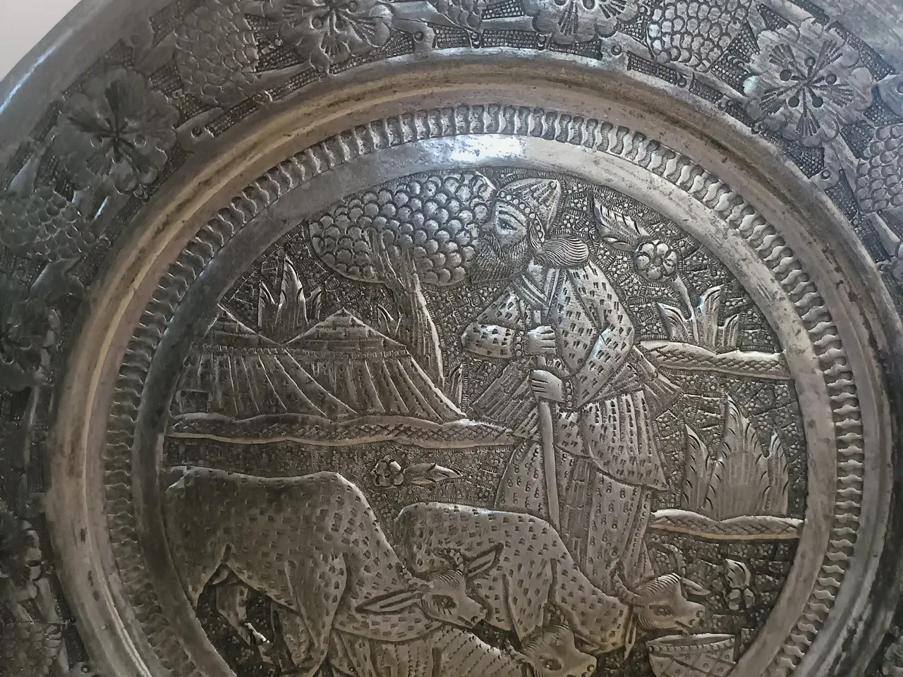 Billede 5 - Sølvbelagt Platter, Persiske, Antik, hånd indgrave