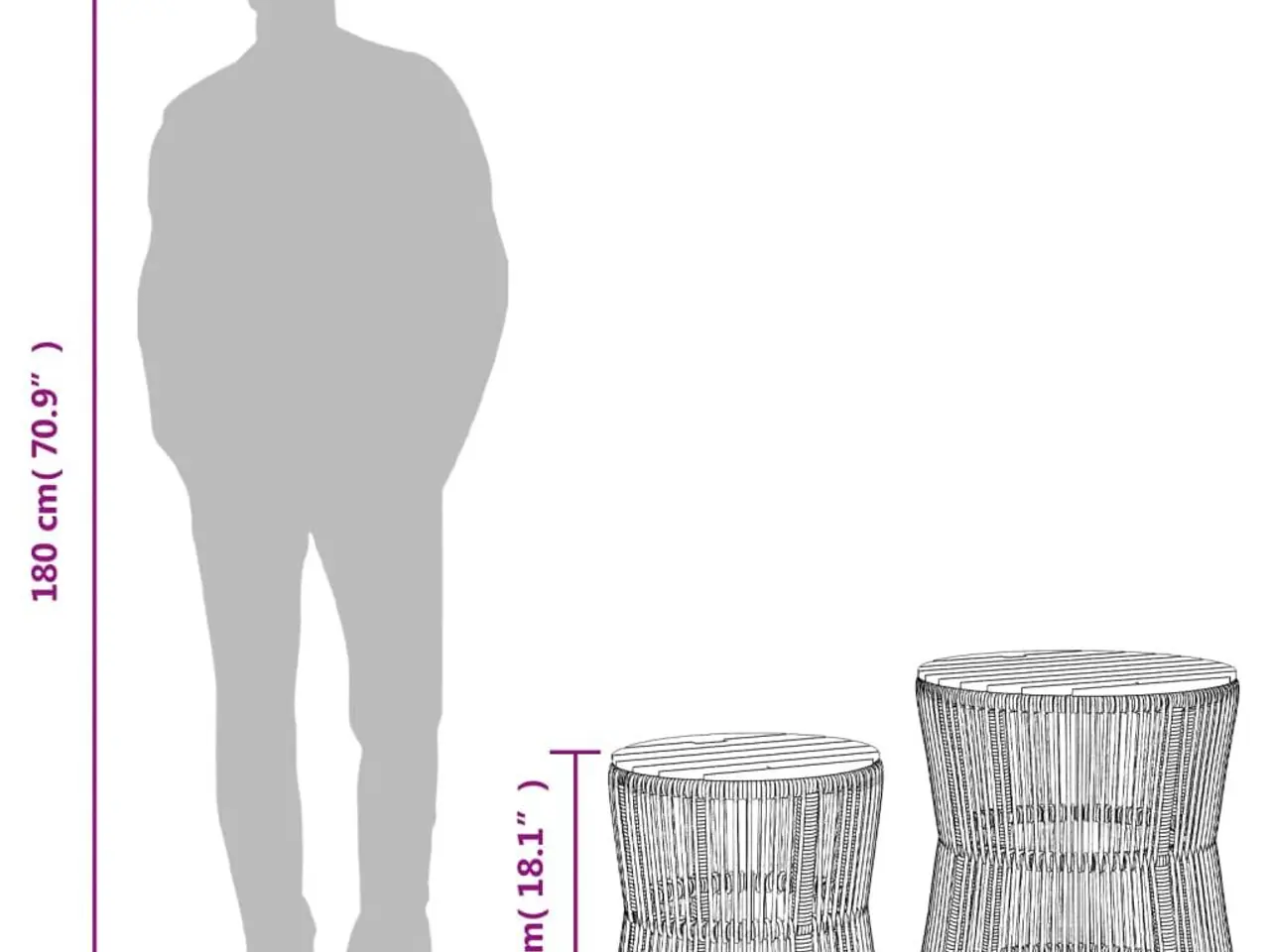 Billede 10 - Haveborde sæt á 2 med træplade - polyrattan, sort/brun
