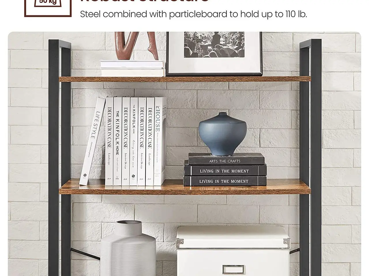 Billede 4 - Stigehylde 6 niveauer, industrielt reolsystem, 80 × 30 × 186 cm, rustik brun/sort