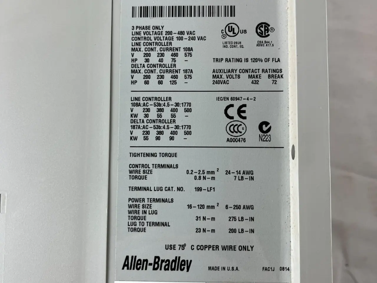 Billede 9 - Allen-Bradley 150-C108NBD SMC-3 Soft Starter 108A