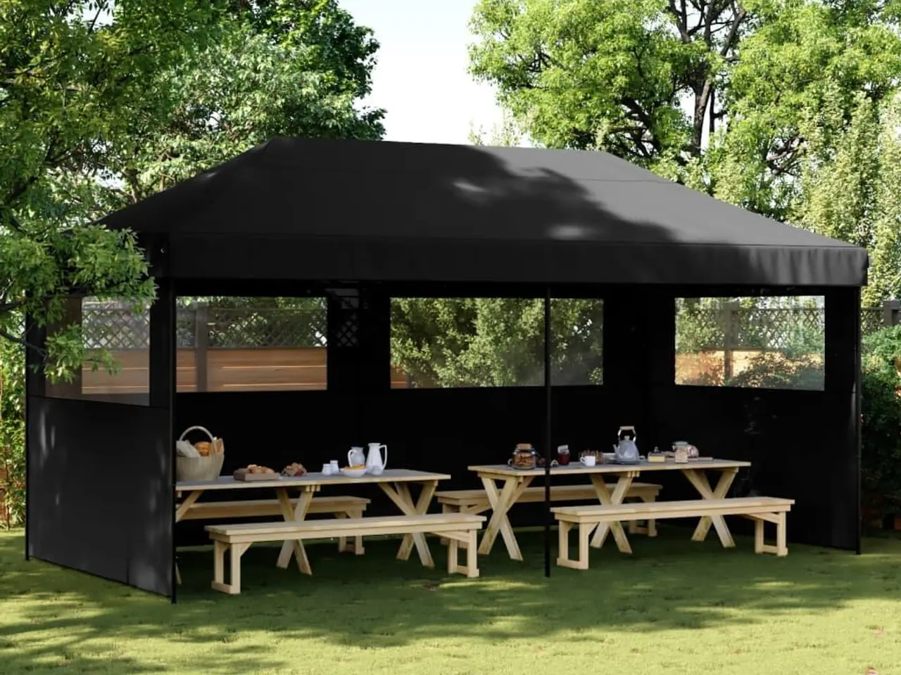 Billede 1 - Foldbart pop-up festtelt med 3 sidevægge - sort, 580 × 292 cm