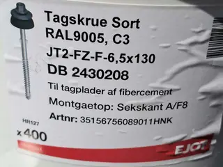 400 stk. nye JT2-FZ-F sorte tagskruer -6,5 x 130mm