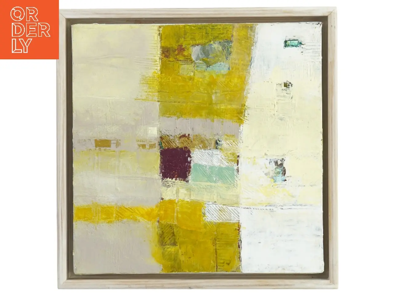 Billede 1 - Abstrakt maleri med gul ramme (str. 20x20 cm)