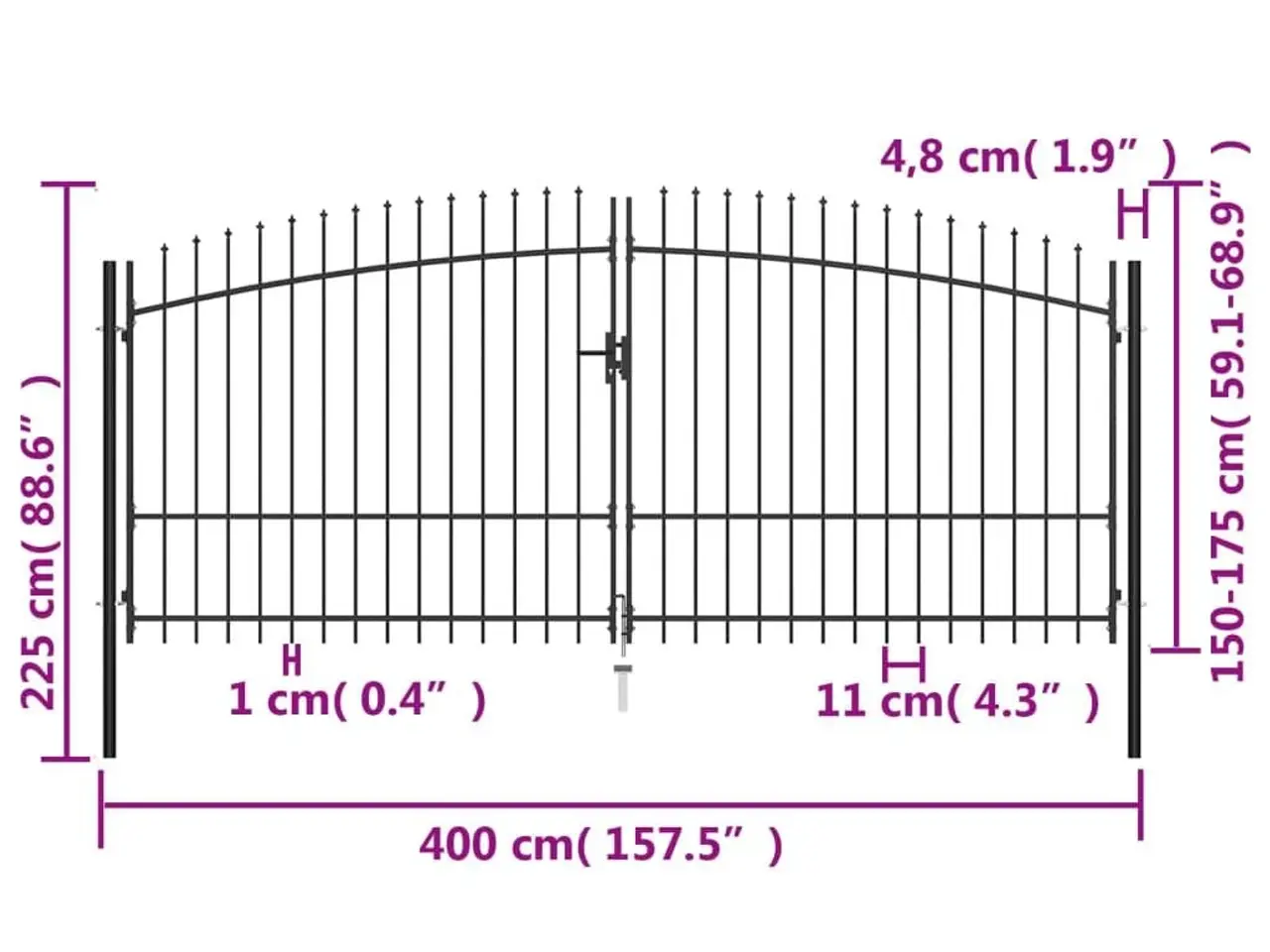 Billede 6 - Dobbeltdørs hegnslåge Woerden med spydtop 400 x 224,5 cm - sort
