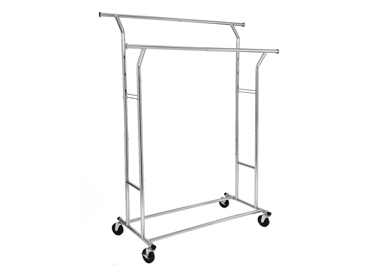 Billede 2 - Tøjstativ på hjul Heavy Duty 110 kg, justerbar længde 129-169 cm, krom