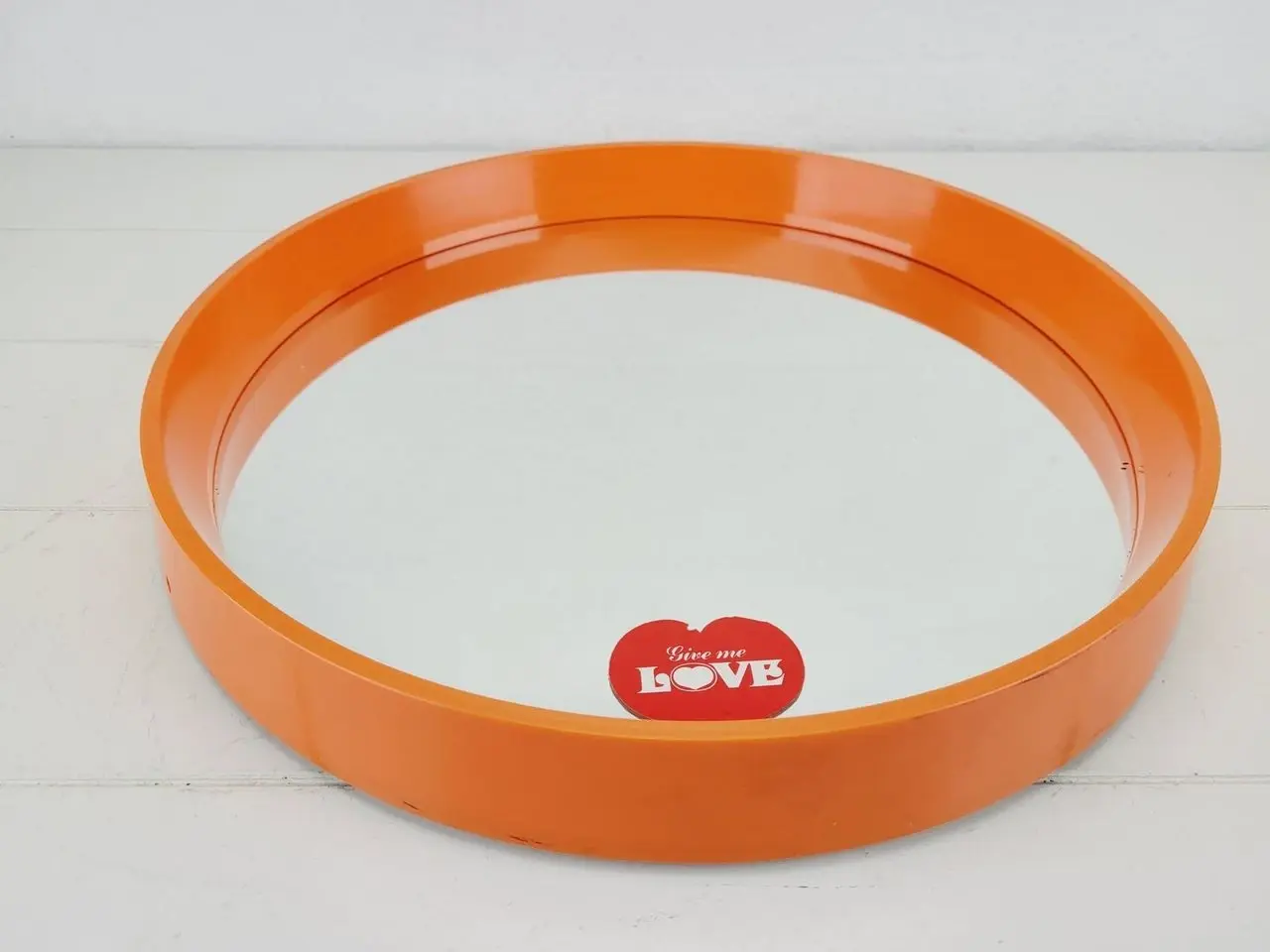 Billede 1 - Rundt retro spejl i orange - Made in Denmark