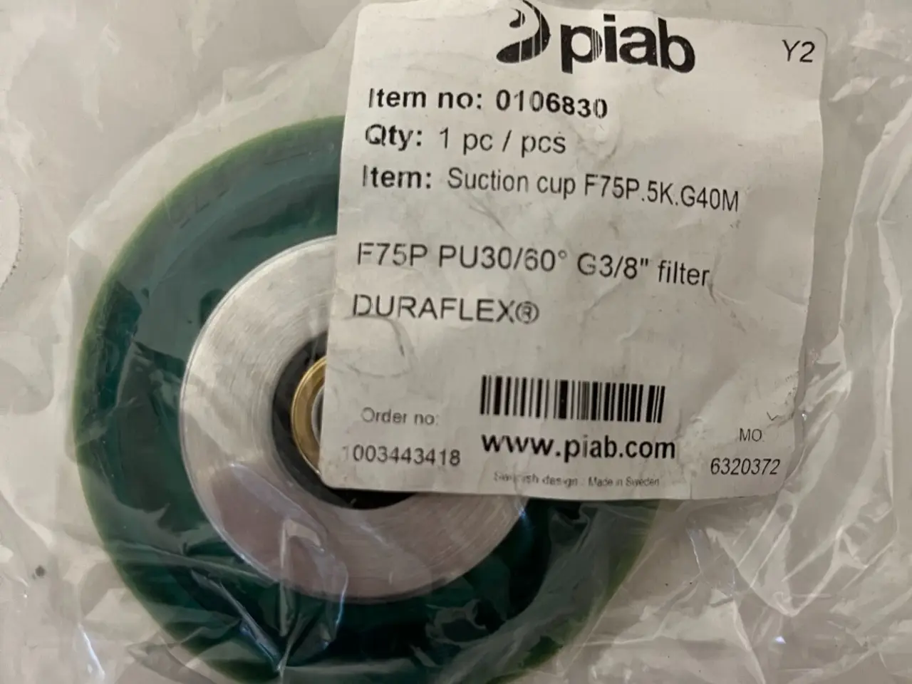 Billede 1 - Piab Suction Cup F75P.5K.G40M G3/8" Filter