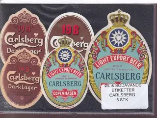 Øl og Sodavands Etiketter - Carlsberg - 5 Stk.