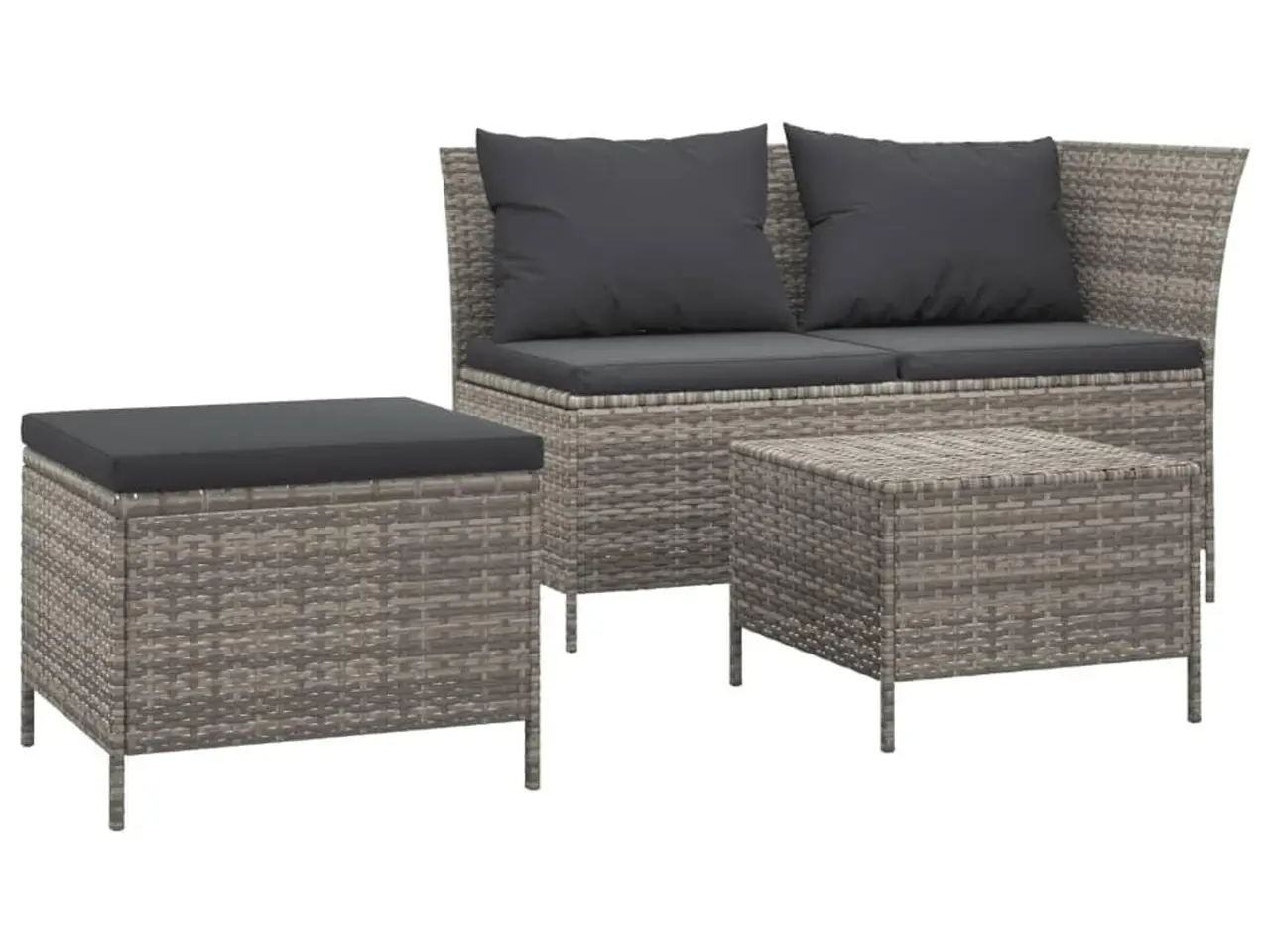 Billede 2 - Loungesæt til haven i polyrattan - 3 dele med hynder, grå