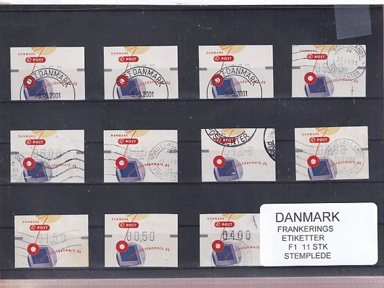 Billede 1 - Danmark - Frankeringsetiketter F 1 - 11 Stk. Stemplede