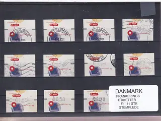 Danmark - Frankeringsetiketter F 1 - 11 Stk. Stemplede