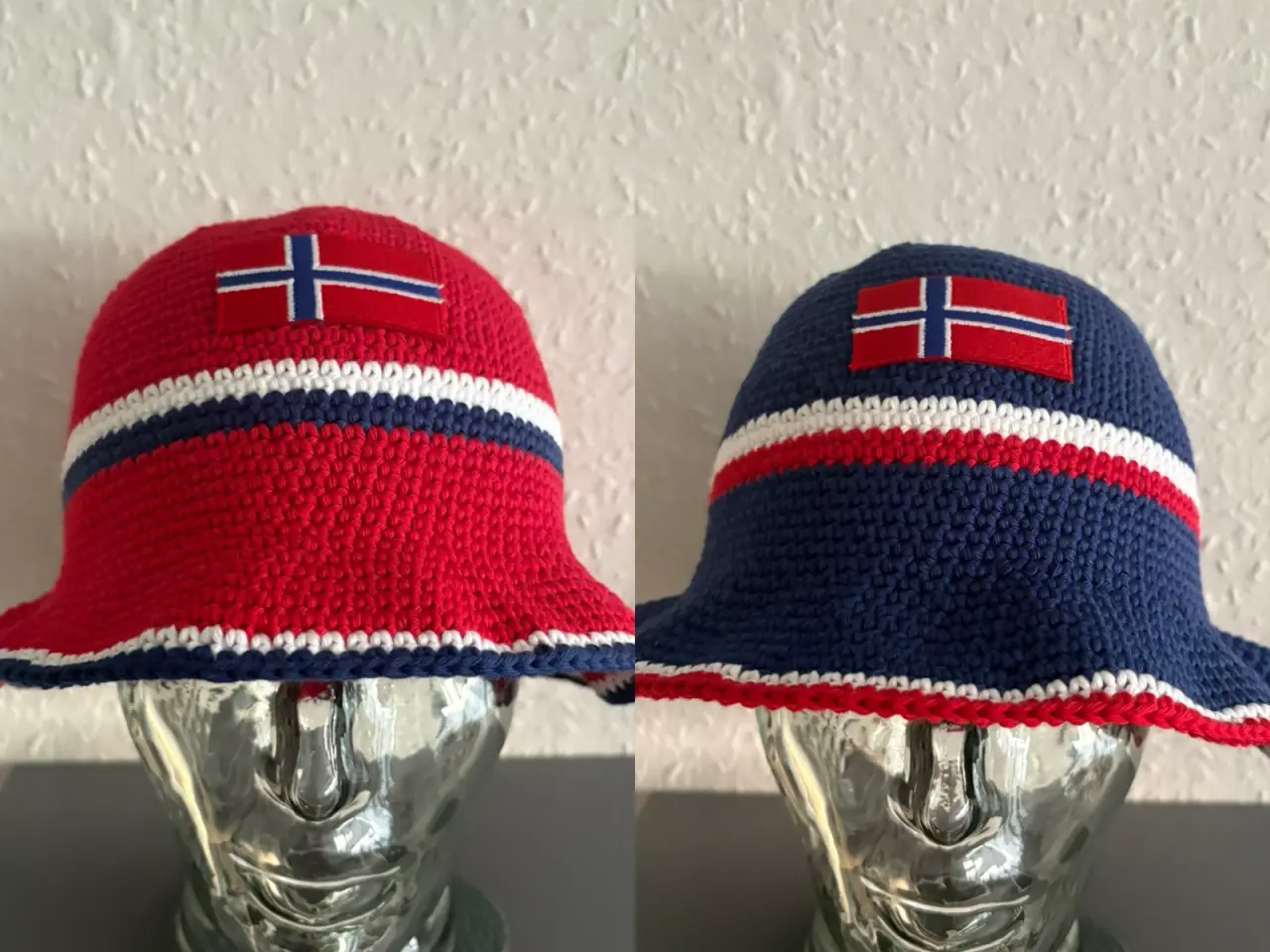 Billede 2 - Hæklet bøllehat med Norges flag