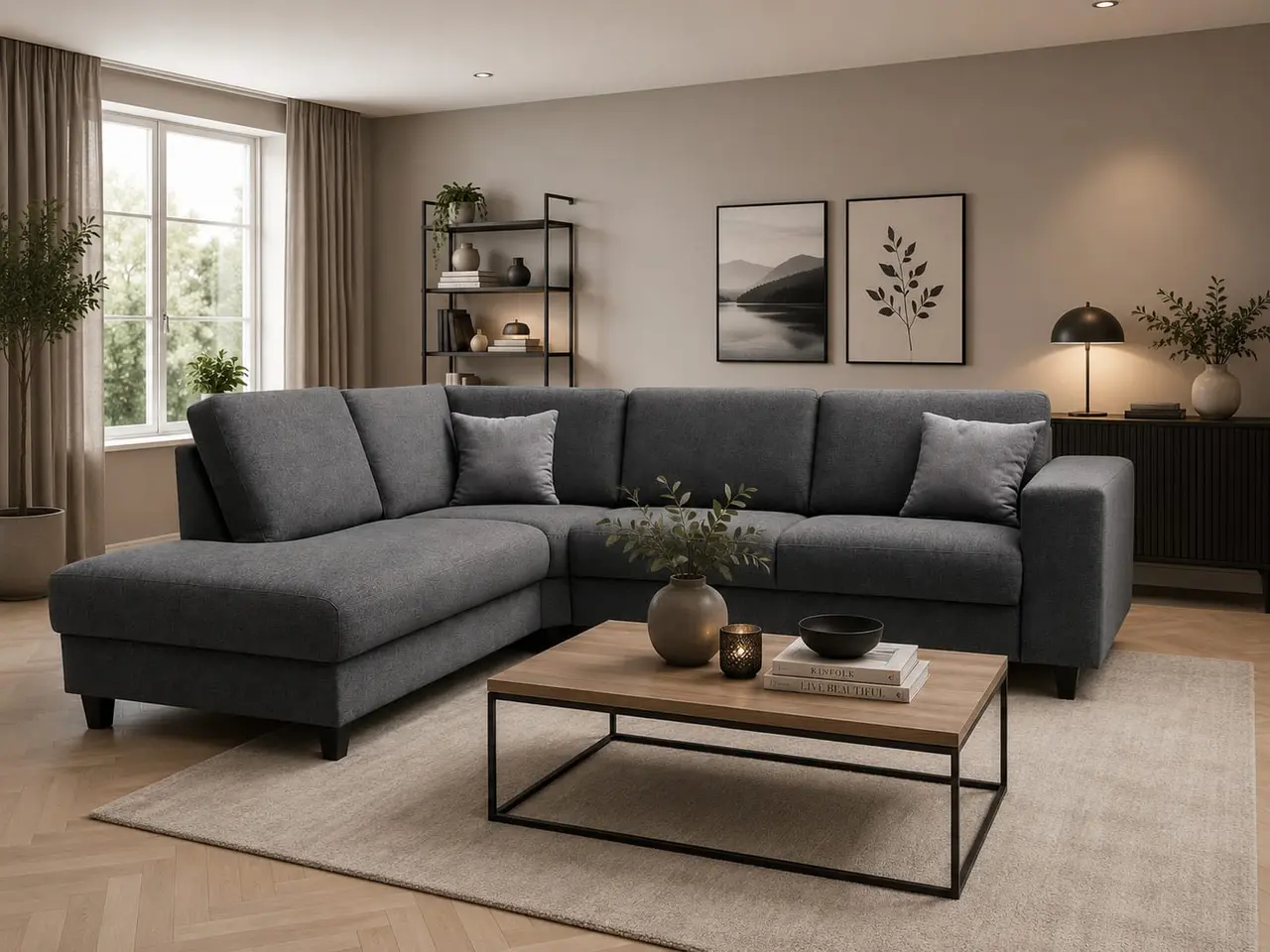 Billede 1 - Mørkegrå venstrevendt chaiselongsofa