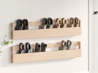 Væghængte skohylder 2 stk. 110x9x23 cm massivt fyrretræ