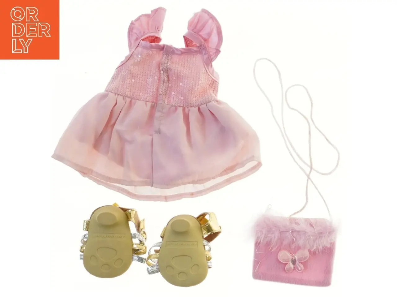 Billede 2 - Dukketøj sæt med kjole, sko og taske fra Build a Bear (str. 17x23 cm)