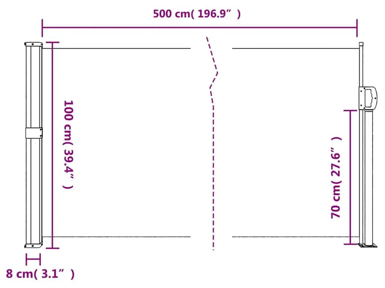 Billede 9 - Sammenrullelig sidemarkise 100x500 cm beige