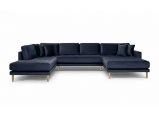 Lido - Hjørnesofa med Højrevendt Chaiselong - Mørkeblå velour