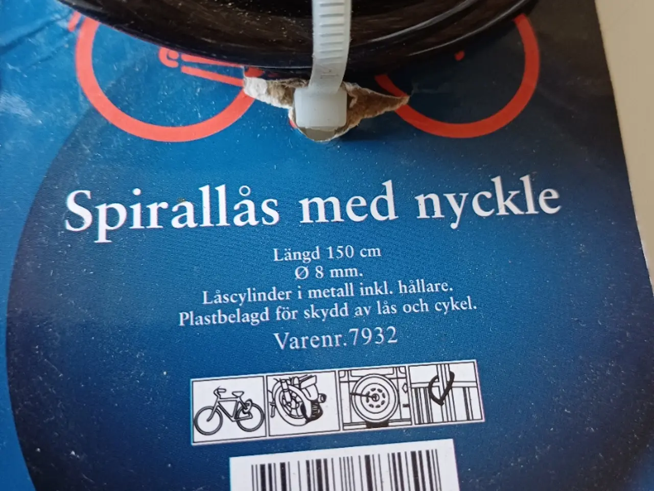 Billede 2 - Spirallås med nøgle 150 cm