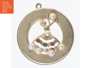 Vintage vedhæng i 10K guld med ballerina og perler (str. Ø 3 cm)