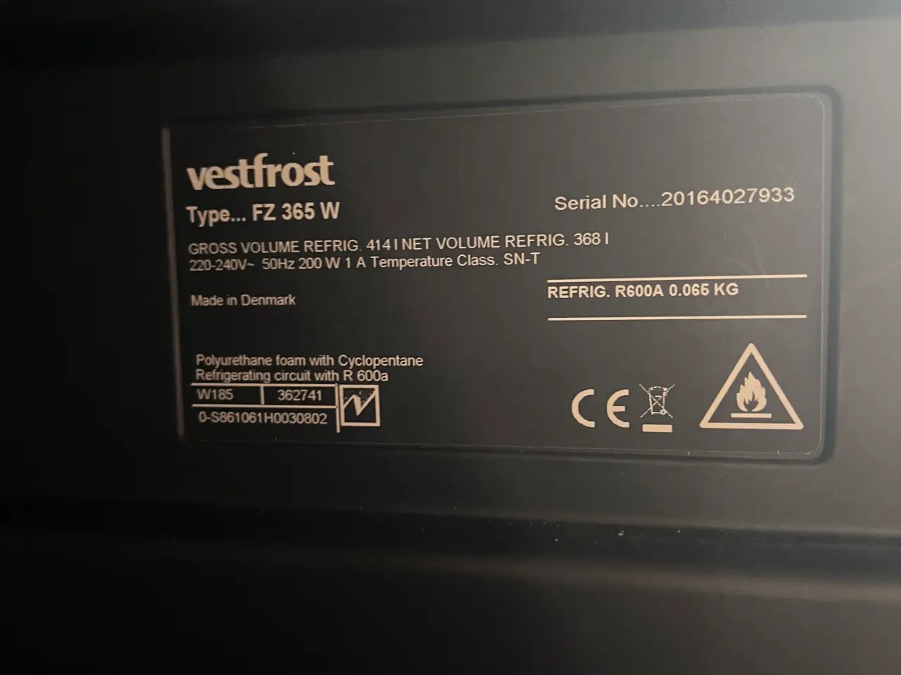 Billede 1 - Vinkøleskab Vestfrost FZ365 Nypris ca 10.000,-