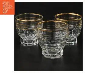 Tre glas med guldkant (str. 3 stk Ø 6,5 cm længde 6 cm)
